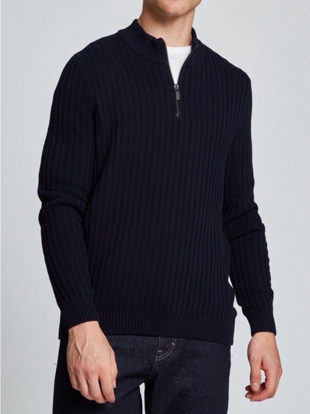 STRUCTURE Men's Y2K Ribbed Knit Quarter Zip Sweater Heather Black/Grey Size M